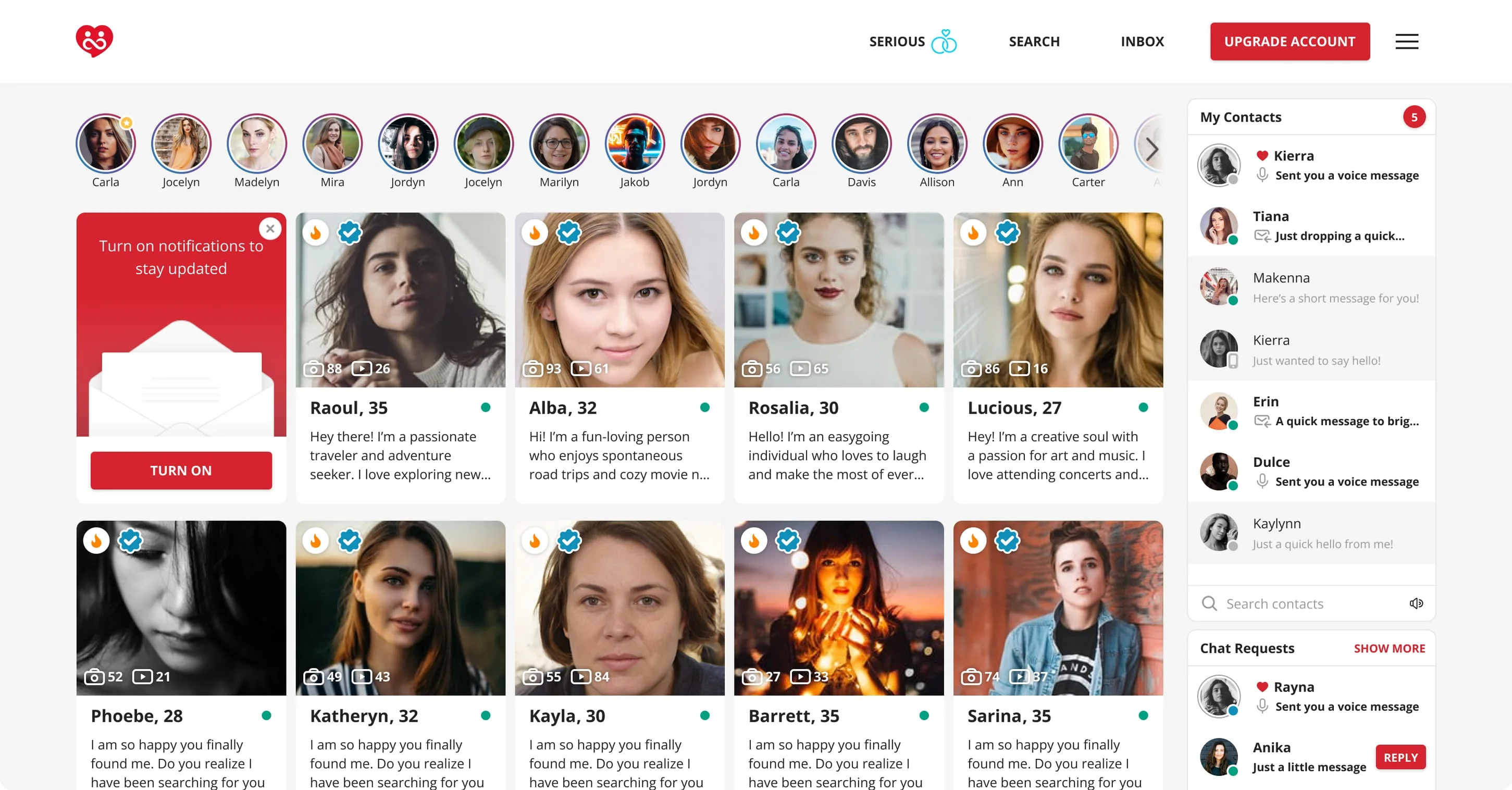 The homepage as it was, with a row of stories under the header